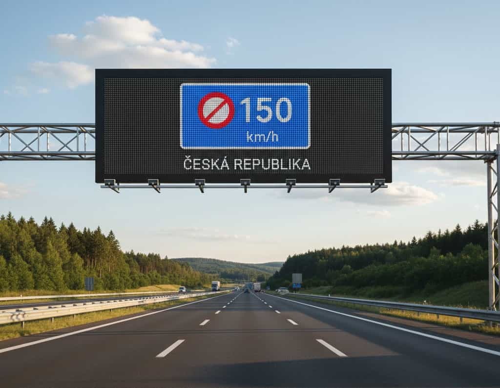 Señal variable de límite de velocidad en autopista checa