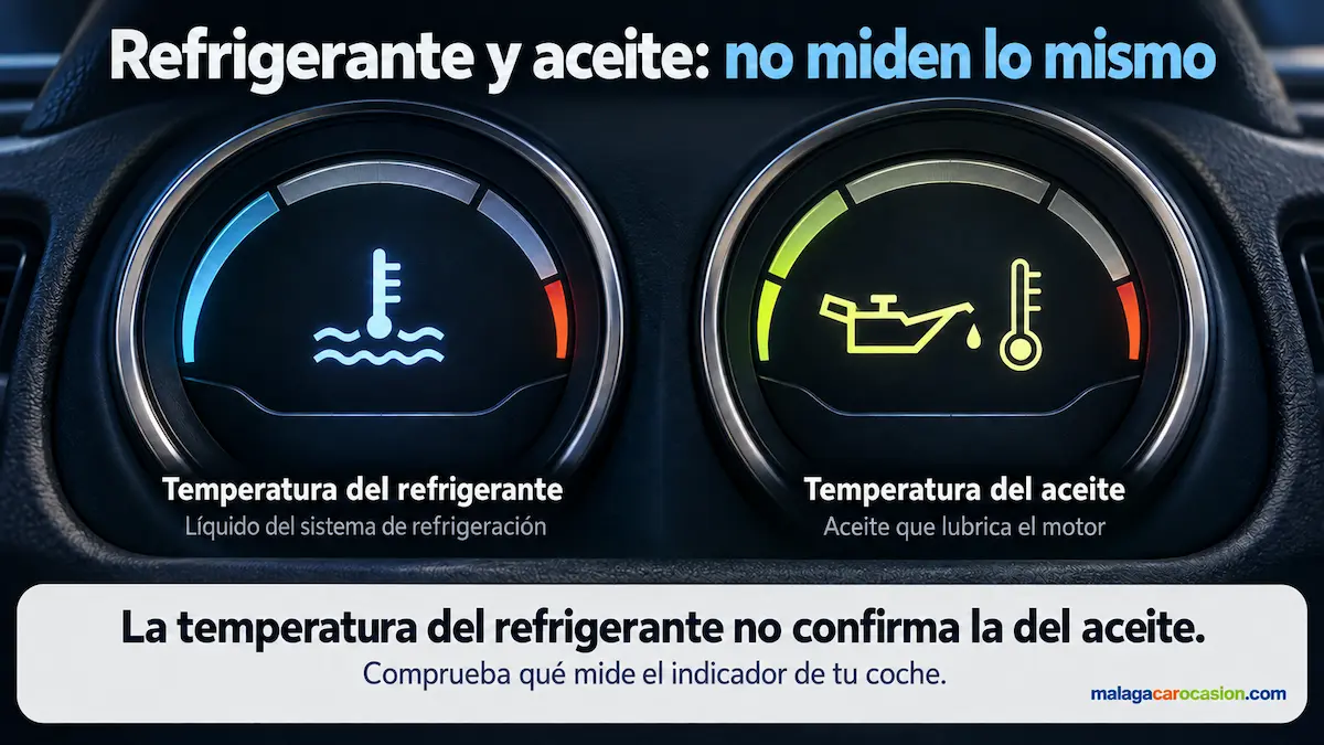 Comparación de los indicadores de temperatura del refrigerante y del aceite del motor